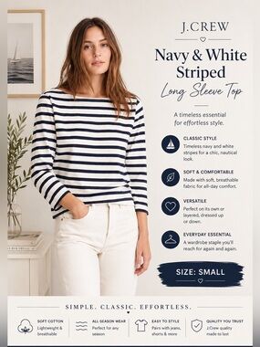 J. Crew Navy and White Striped Long Sleeve Top